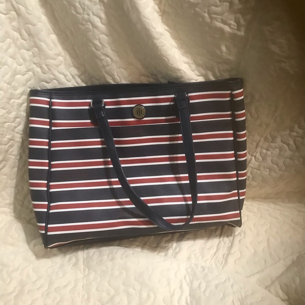 Tommy Hilfiger Navy and Red Striped Tote